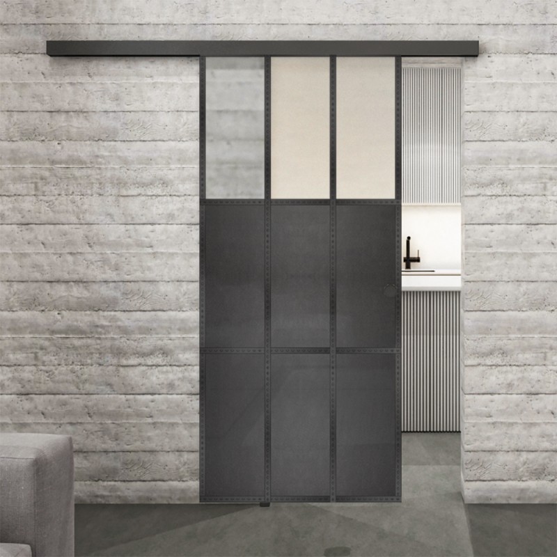 Glasschiebetür BLACK-LINE Loft Schwarzeisen Genietet 23 Blickdicht Glasschiebetür BLACK-LINE Loft Schwarzeisen Genietet 23 Blickdicht