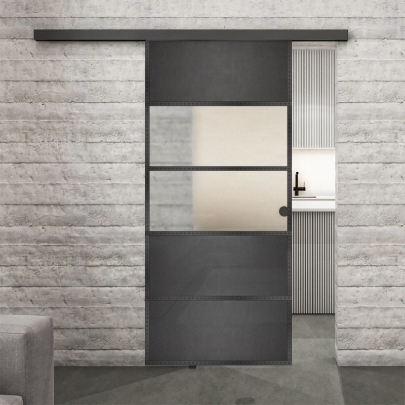 Glasschiebetür BLACK-LINE Loft Schwarzeisen Genietet 25 Blickdicht Glasschiebetür BLACK-LINE Loft Schwarzeisen Genietet 25 Blickdicht