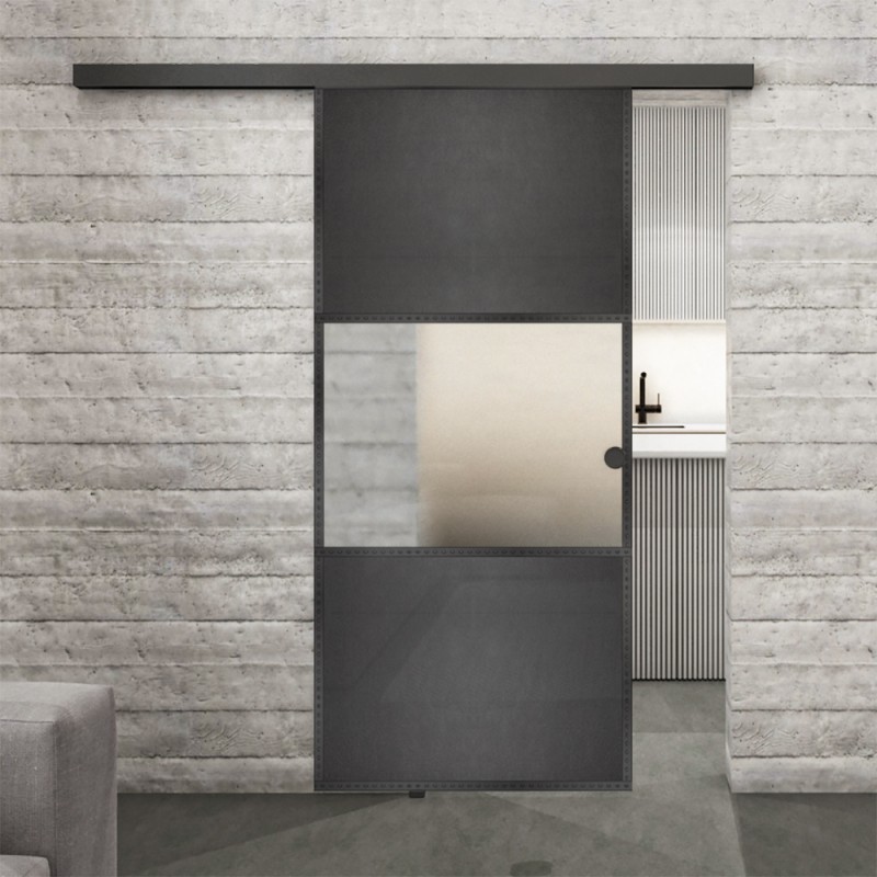Glasschiebetür BLACK-LINE Loft Schwarzeisen Genietet 27 Blickdicht