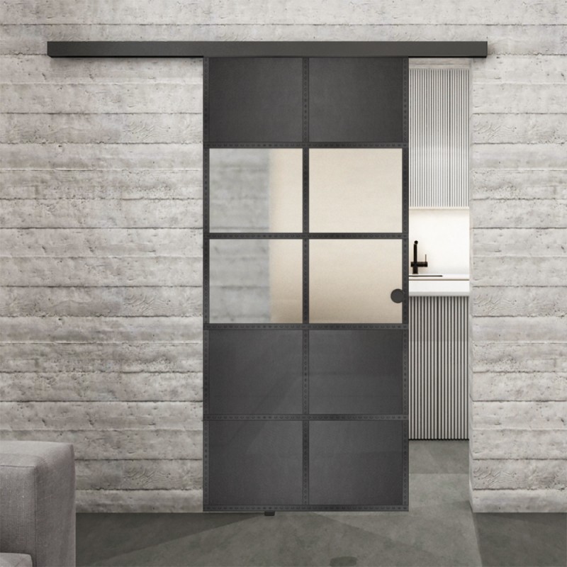 Glasschiebetür BLACK-LINE Loft Schwarzeisen Genietet 28 Blickdicht Glasschiebetür BLACK-LINE Loft Schwarzeisen Genietet 28 Blickdicht