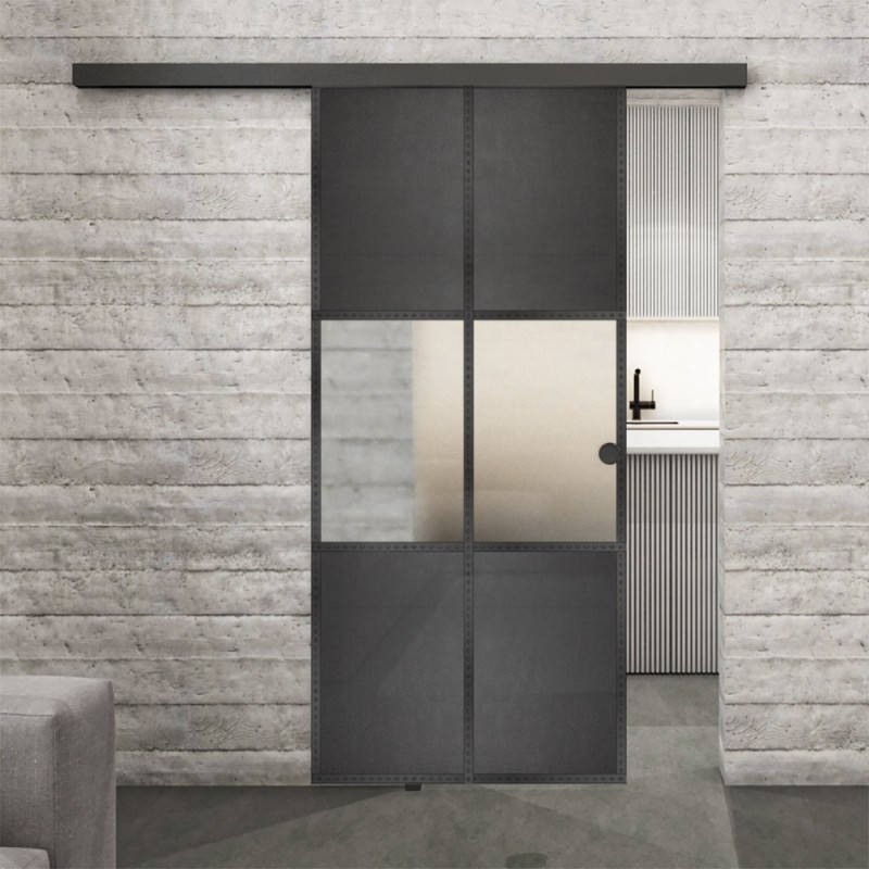 Glasschiebetür BLACK-LINE Loft Schwarzeisen Genietet 30 Blickdicht Glasschiebetür BLACK-LINE Loft Schwarzeisen Genietet 30 Blickdicht