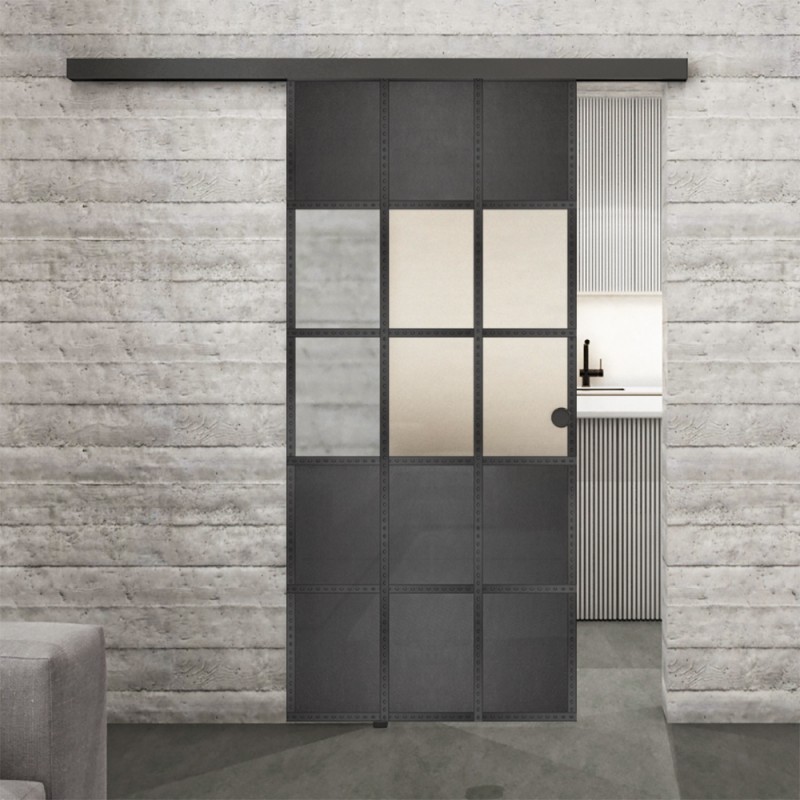Glasschiebetür BLACK-LINE Loft Schwarzeisen Genietet 31 Blickdicht Glasschiebetür BLACK-LINE Loft Schwarzeisen Genietet 31 Blickdicht