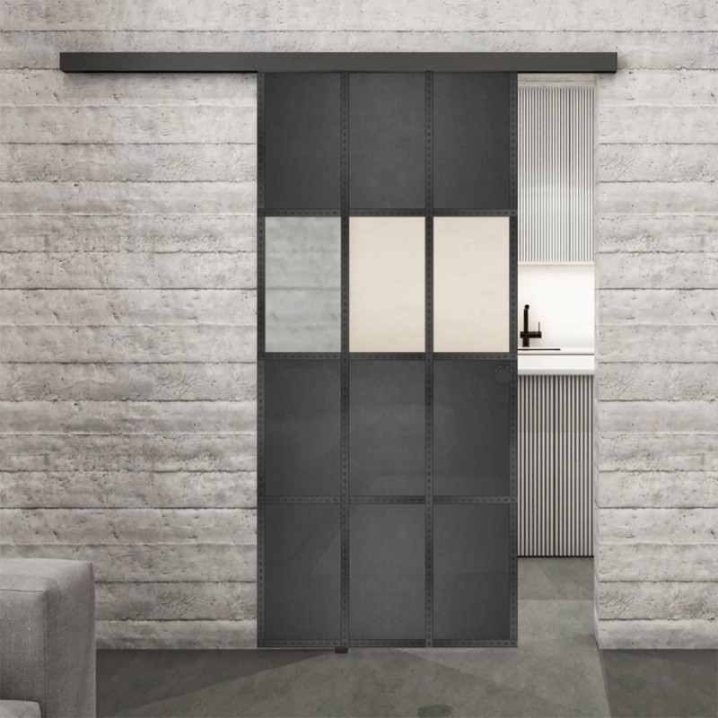 Glasschiebetür BLACK-LINE Loft Schwarzeisen Genietet 32 Blickdicht Glasschiebetür BLACK-LINE Loft Schwarzeisen Genietet 32 Blickdicht