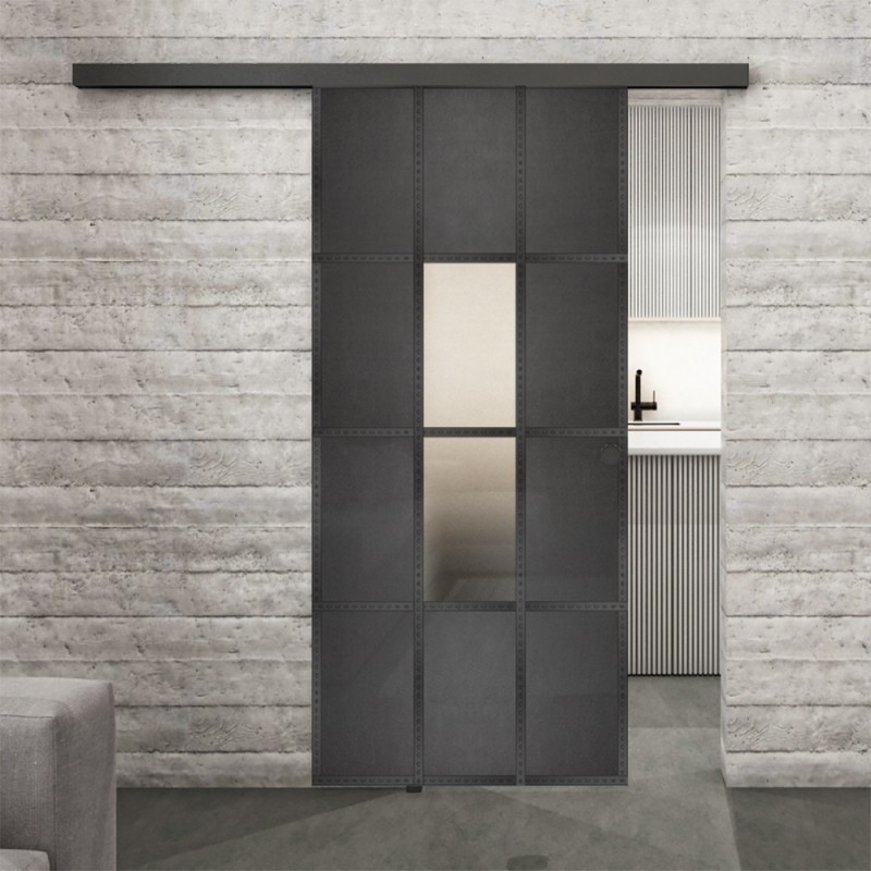 Glasschiebetür BLACK-LINE Loft Schwarzeisen Genietet 35 Blickdicht Glasschiebetür BLACK-LINE Loft Schwarzeisen Genietet 35 Blickdicht