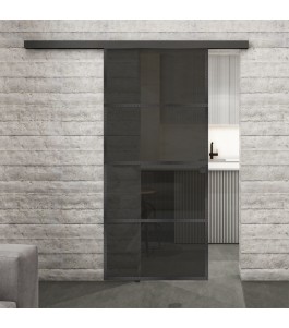 Glasschiebetür BLACK-LINE Loft Schwarzeisen Genietet 02 Auf Grauglas