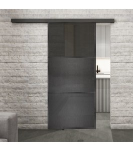 Glasschiebetür BLACK-LINE Loft Schwarzeisen Genietet 15 Auf Grauglas