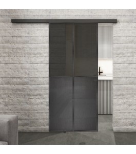 Glasschiebetür BLACK-LINE Loft Schwarzeisen Genietet 20 Auf Grauglas