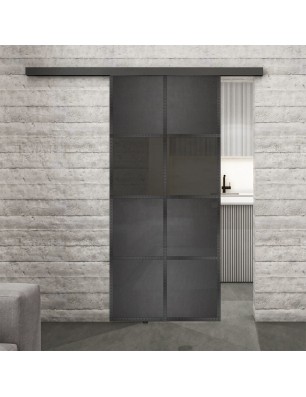 Glasschiebetür BLACK-LINE Loft Schwarzeisen Genietet 29 Auf Grauglas