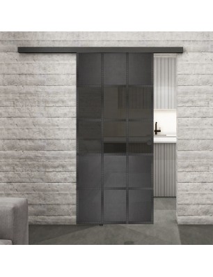 Glasschiebetür BLACK-LINE Loft Schwarzeisen Genietet 31 Auf Grauglas