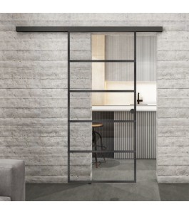 Glasschiebetür BLACK-LINE Loft Schwarzeisen Genietet 01 Auf Klarglas