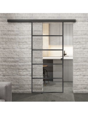 Glasschiebetür BLACK-LINE Loft Schwarzeisen Genietet 01 Auf Klarglas