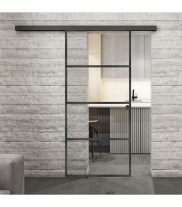 Glasschiebetür BLACK-LINE Loft Schwarzeisen Genietet 02 Auf Klarglas
