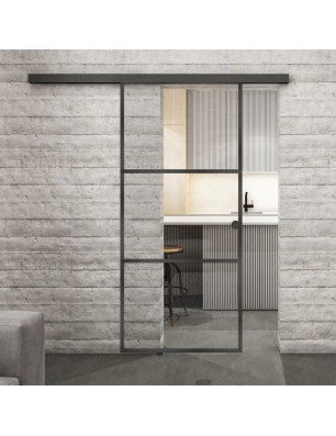 Glasschiebetür BLACK-LINE Loft Schwarzeisen Genietet 03 Auf Klarglas