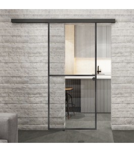 Glasschiebetür BLACK-LINE Loft Schwarzeisen Genietet 04 Auf Klarglas