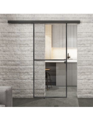 Glasschiebetür BLACK-LINE Loft Schwarzeisen Genietet 04 Auf Klarglas
