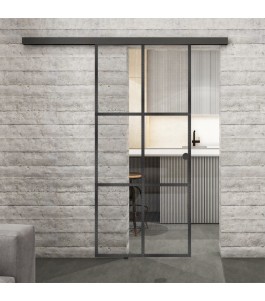 Glasschiebetür BLACK-LINE Loft Schwarzeisen Genietet 07 Auf Klarglas
