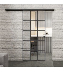 Glasschiebetür BLACK-LINE Loft Schwarzeisen Genietet 09 Auf Klarglas