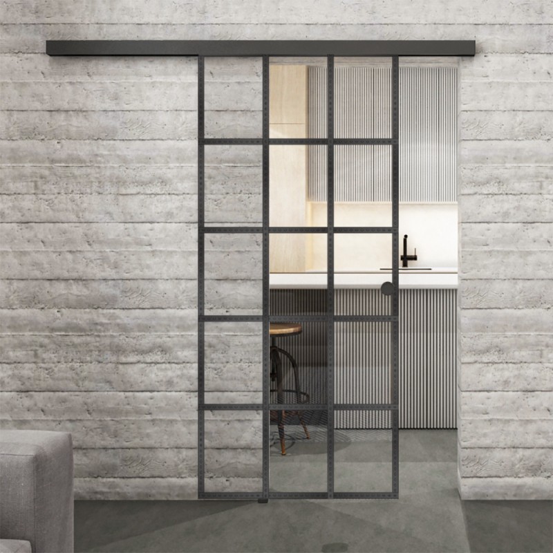 Glasschiebetür BLACK-LINE Loft Schwarzeisen Genietet 09 Auf Klarglas Glasschiebetür BLACK-LINE Loft Schwarzeisen Genietet 09 Auf Klarglas