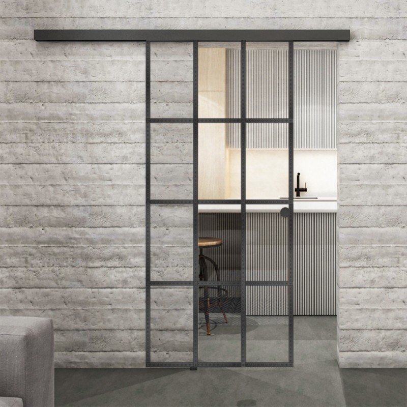 Glasschiebetür BLACK-LINE Loft Schwarzeisen Genietet 10 Auf Klarglas Glasschiebetür BLACK-LINE Loft Schwarzeisen Genietet 10 Auf Klarglas