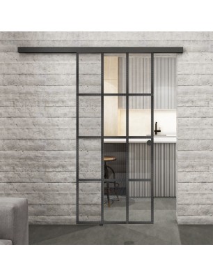 Glasschiebetür BLACK-LINE Loft Schwarzeisen Genietet 10 Auf Klarglas