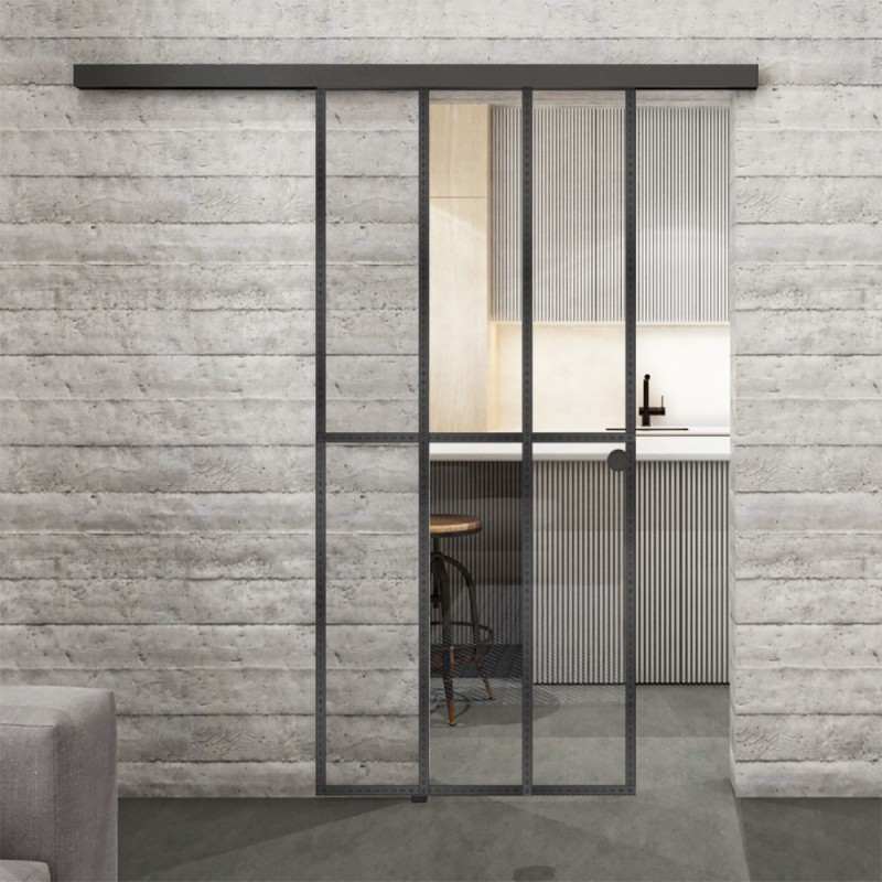 Glasschiebetür BLACK-LINE Loft Schwarzeisen Genietet 12 Auf Klarglas Glasschiebetür BLACK-LINE Loft Schwarzeisen Genietet 12 Auf Klarglas