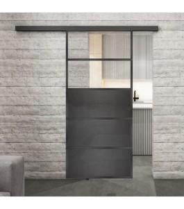 Glasschiebetür BLACK-LINE Loft Schwarzeisen Genietet 13 Auf Klarglas