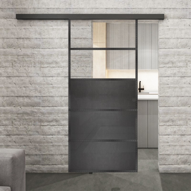 Glasschiebetür BLACK-LINE Loft Schwarzeisen Genietet 13 Auf Klarglas Glasschiebetür BLACK-LINE Loft Schwarzeisen Genietet 13 Auf Klarglas