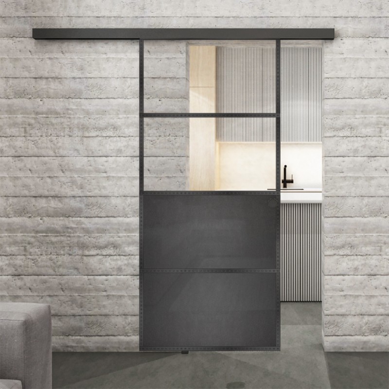 Glasschiebetür BLACK-LINE Loft Schwarzeisen Genietet 14 Auf Klarglas Glasschiebetür BLACK-LINE Loft Schwarzeisen Genietet 14 Auf Klarglas