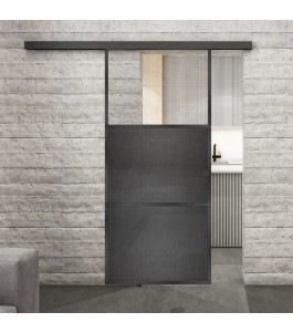 Glasschiebetür BLACK-LINE Loft Schwarzeisen Genietet 15 Auf Klarglas
