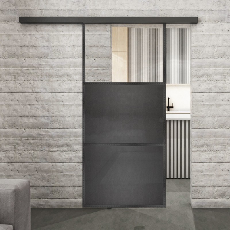 Glasschiebetür BLACK-LINE Loft Schwarzeisen Genietet 15 Auf Klarglas Glasschiebetür BLACK-LINE Loft Schwarzeisen Genietet 15 Auf Klarglas