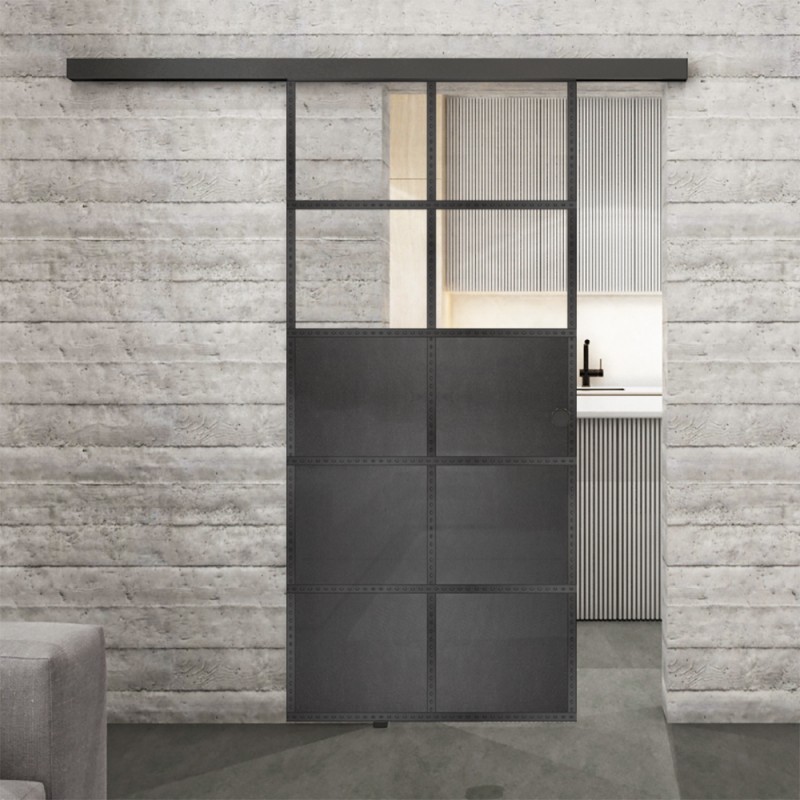 Glasschiebetür BLACK-LINE Loft Schwarzeisen Genietet 17 Auf Klarglas Glasschiebetür BLACK-LINE Loft Schwarzeisen Genietet 17 Auf Klarglas