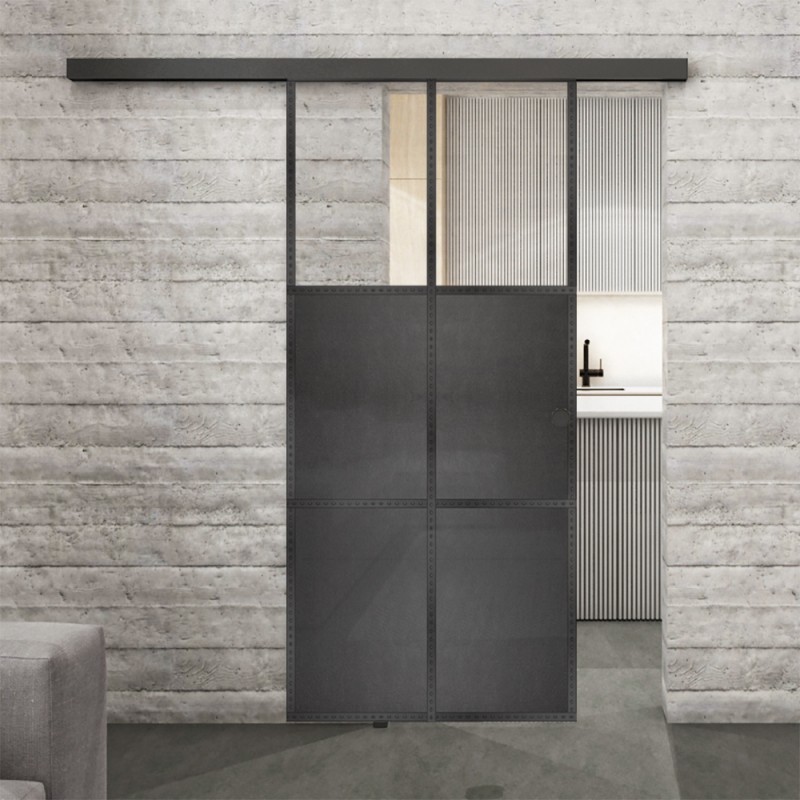 Glasschiebetür BLACK-LINE Loft Schwarzeisen Genietet 19 Auf Klarglas