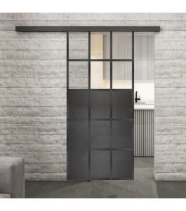 Glasschiebetür BLACK-LINE Loft Schwarzeisen Genietet 21 Auf Klarglas
