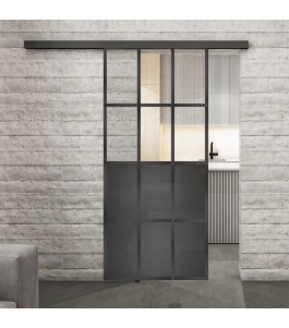 Glasschiebetür BLACK-LINE Loft Schwarzeisen Genietet 22 Auf Klarglas