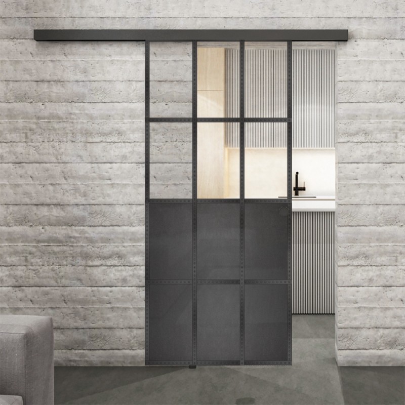 Glasschiebetür BLACK-LINE Loft Schwarzeisen Genietet 22 Auf Klarglas Glasschiebetür BLACK-LINE Loft Schwarzeisen Genietet 22 Auf Klarglas