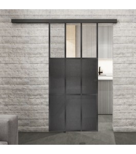 Glasschiebetür BLACK-LINE Loft Schwarzeisen Genietet 23 Auf Klarglas