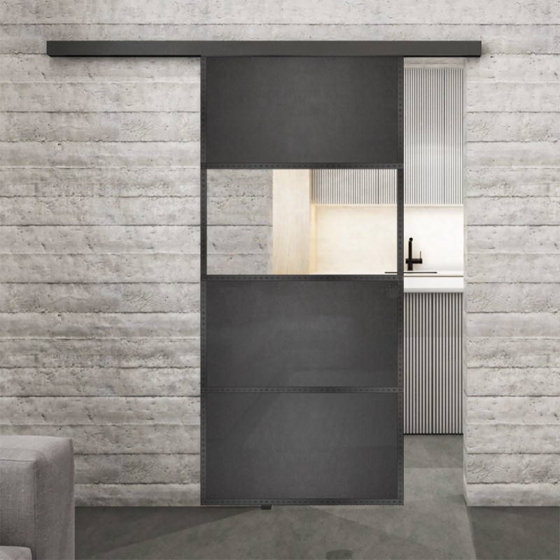 Glasschiebetür BLACK-LINE Loft Schwarzeisen Genietet 26 Auf Klarglas Glasschiebetür BLACK-LINE Loft Schwarzeisen Genietet 26 Auf Klarglas