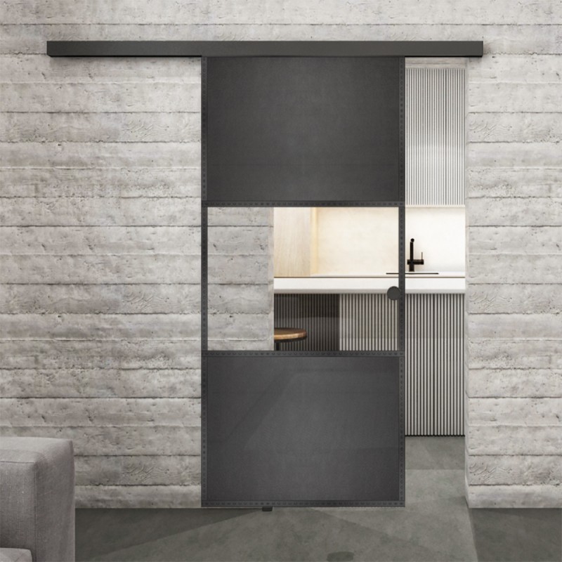 Glasschiebetür BLACK-LINE Loft Schwarzeisen Genietet 27 Auf Klarglas Glasschiebetür BLACK-LINE Loft Schwarzeisen Genietet 27 Auf Klarglas
