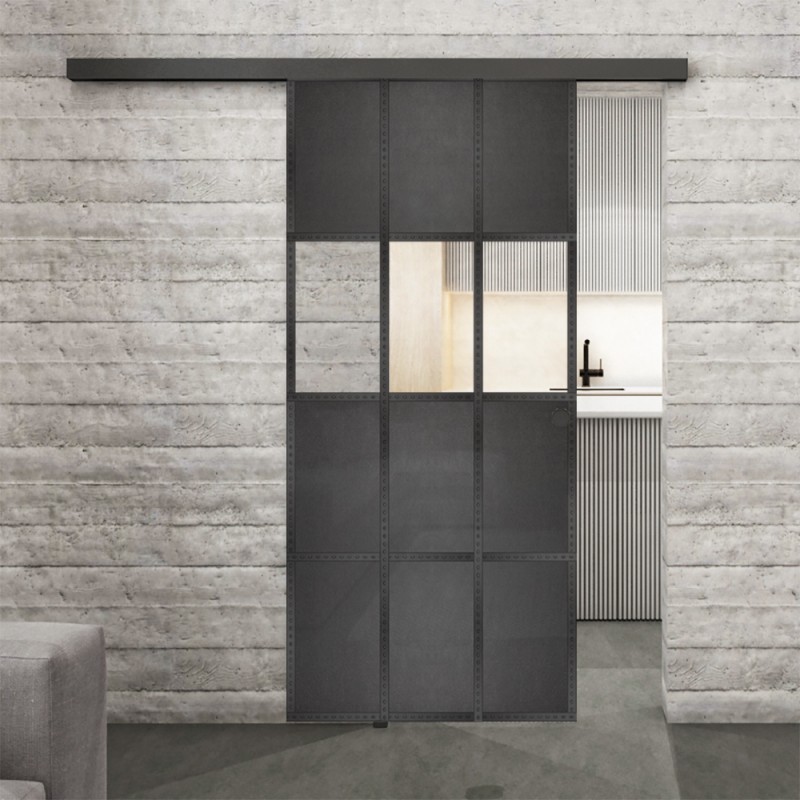 Glasschiebetür BLACK-LINE Loft Schwarzeisen Genietet 32 Auf Klarglas Glasschiebetür BLACK-LINE Loft Schwarzeisen Genietet 32 Auf Klarglas
