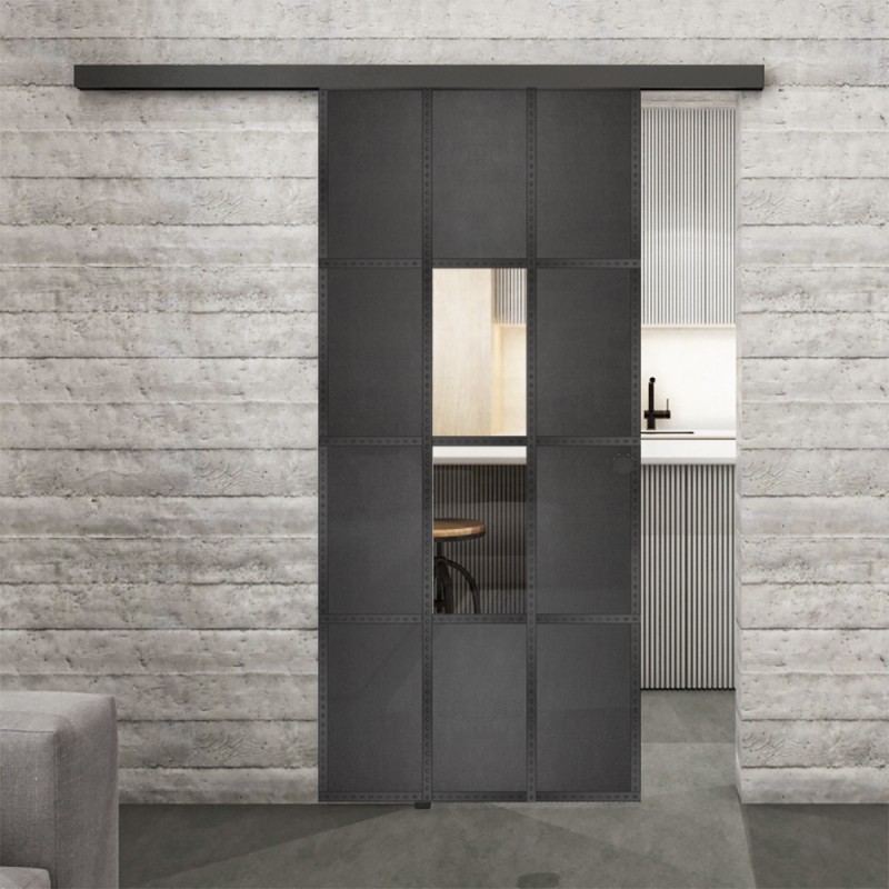 Glasschiebetür BLACK-LINE Loft Schwarzeisen Genietet 35 Auf Klarglas Glasschiebetür BLACK-LINE Loft Schwarzeisen Genietet 35 Auf Klarglas