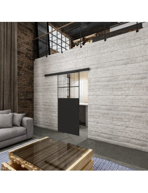 Glasschiebetür BLACK-LINE Loft Schwarzlack 23 Auf Klarglas