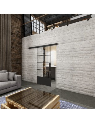 Glasschiebetür BLACK-LINE Loft Schwarzlack 34 Auf Klarglas