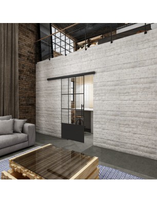 Glasschiebetür BLACK-LINE Loft Schwarzlack 38 Auf Klarglas