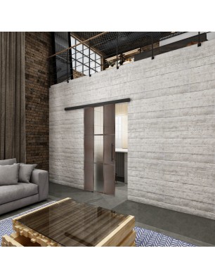 Glasschiebetür BLACK-LINE Loft Rosteisen Genietet 36 Blickdicht