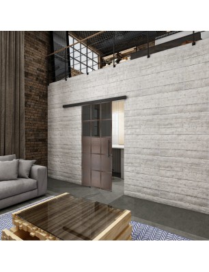 Glasschiebetür BLACK-LINE Loft Rosteisen Genietet 21 Auf Grauglas