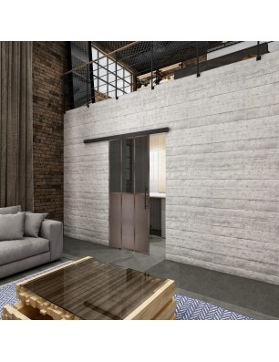 Glasschiebetür BLACK-LINE Loft Rosteisen Genietet 24 Auf Grauglas