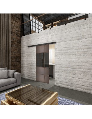 Glasschiebetür BLACK-LINE Loft Rosteisen Genietet 31 Auf Grauglas
