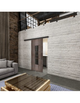 Glasschiebetür BLACK-LINE Loft Rosteisen Genietet 34 Auf Grauglas