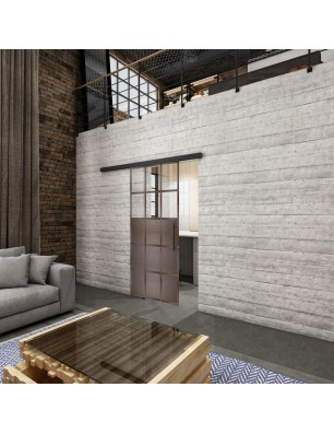 Glasschiebetür BLACK-LINE Loft Rosteisen Genietet 21 Auf Klarglas