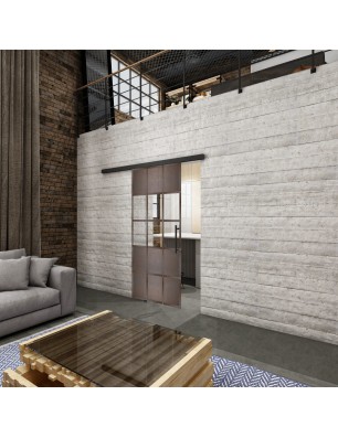 Glasschiebetür BLACK-LINE Loft Rosteisen Genietet 31 Auf Klarglas